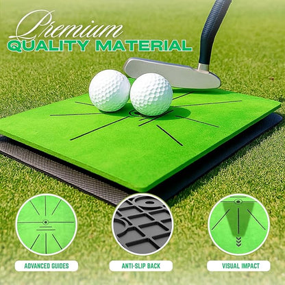 Golf Hitting Mat with Dual-Turf & Swing Feedback, Portable Golf Practice Mat with Anti-Slip Base for Indoor/Outdoor Use, Includes Ball Tray, 5 Balls & 2 Tees, Perfect Golf Mat for Chipping & Driving