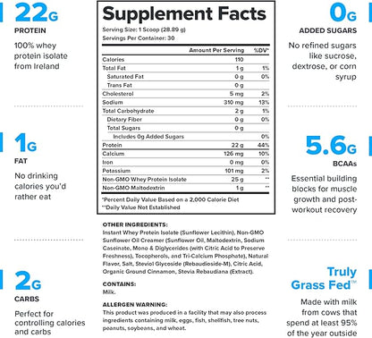 LEGION Whey+ Protein whey Isolate from Grass Fed Cows - Whey Protein Isolate Powder Low Calorie, Non-GMO, Sugar Free, Lactose and Gluten Free, All Natural Protein Powder for Men & Women (30 Servings)