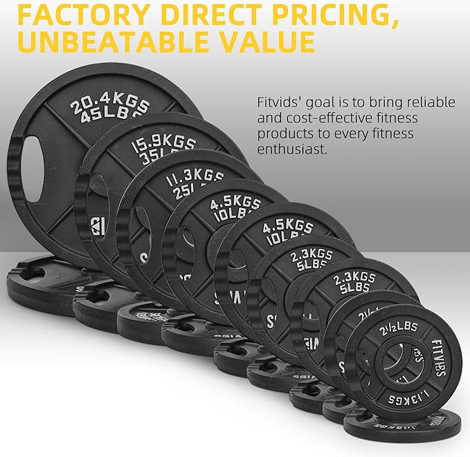Olympic Cast Iron 2-Inch Weight Plate for Strength Training & Weightlifting, Multiple Weights Available