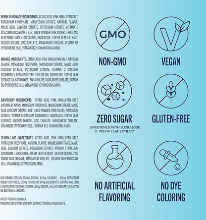 TREVI™ Sugar Free Electrolytes - Drink Mix Hydration Powder Packets - 28 Count - Original Variety Pack - Berry Lemoande, Lemon Lime, Raspberry, Orange