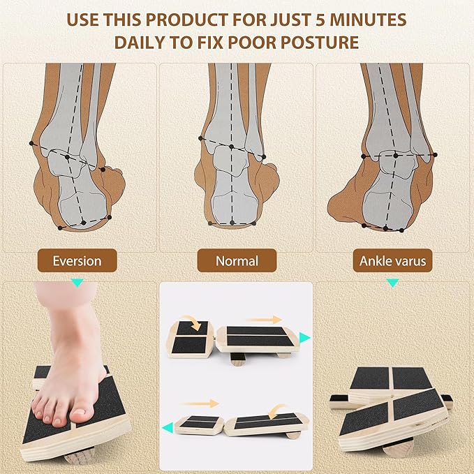 Ankle Foot Strengthener Exerciser for Sprained, Single Leg Balance Board for Sprained Ankle Recovery, Wood Foot Balance Trainer for Posture Corrector, Home Gym Fitness Equipment