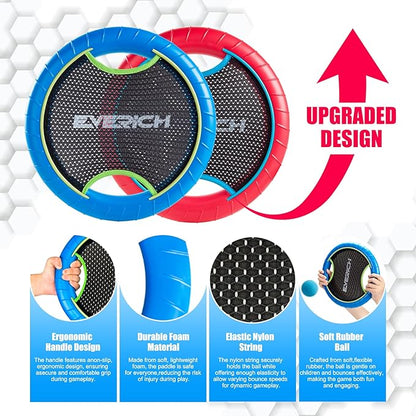 EVERICH TOY Trampoline Paddle Ball Set with 4 Bouncy Paddles & 8 Balls - Soft Foam Design for Kids Play Indoor Outdoor Beach Backyard Lawn - Great Gift Idea for Boys & Girls