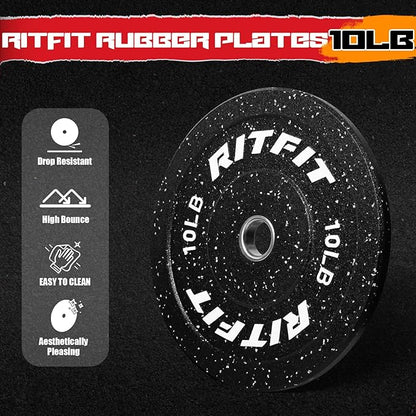 RitFit Bumper Plates, Colored Fleck-Rubber Weight Plates with Steel Insert, 2-inch Olympic Weight Plates for Weight Lifting and Strength Training,10LB Pair