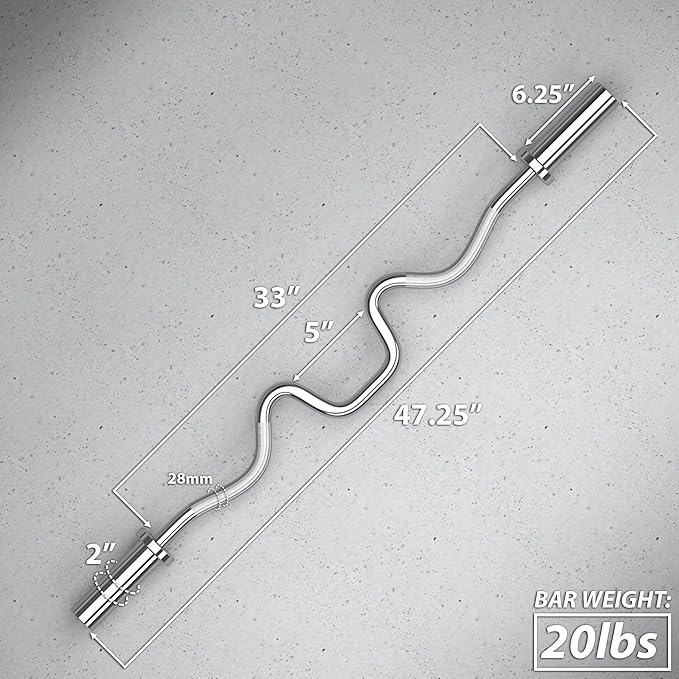 Synergee Commercial Super EZ Curl Olympic Bar Chrome, Black Phosphate and Red with Powder Coated Brass Bushings Excellent for Bicep Curls and Triceps Extensions