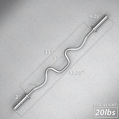 Synergee Commercial Super EZ Curl Olympic Bar Chrome, Black Phosphate and Red with Powder Coated Brass Bushings Excellent for Bicep Curls and Triceps Extensions