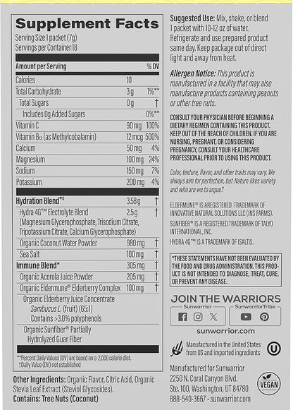 Electrolyte Powder Hydration Packets B12 Elderberry | Strawberry Lemon Twist Flavored 18 Stick Packs Box | Vegan and Plant-Based Sugar Free
