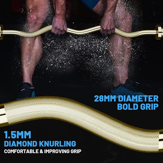 47" Olympic EZ Curl Bar 500-lbs Capacity Steel Barbell Suitable for 2" Weight Plates, 2-Inch Curl Bar for Weight Lifting,Hip Thrusts,Squat,Biceps-Home Gym Weight Bar