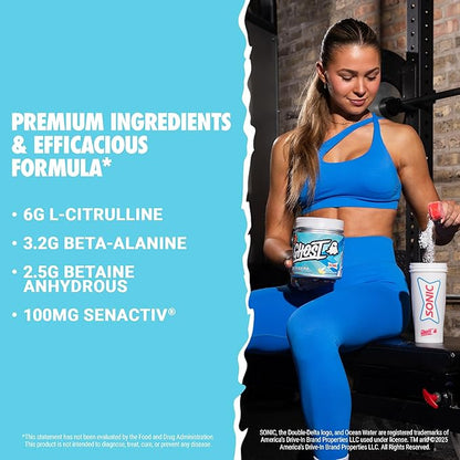 GHOST Legend Pre-Workout Powder, Sonic Ocean Water - 30 Servings ??Pre-Workout for Men & Women with Choline, L-Citrulline, & Beta Alanine for Energy & Focus
