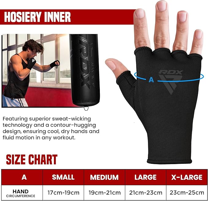 RDX Boxing Hand Wraps Inner Gloves Men Women, Half Finger Elasticated Bandages, Under Mitts Fist Protection, Muay Thai, Kickboxing, MMA, Martial Arts Speed Bag Punching Training