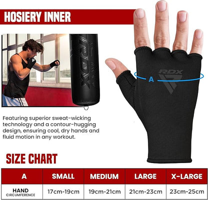 RDX Boxing Hand Wraps Inner Gloves Men Women, Half Finger Elasticated Bandages, Under Mitts Fist Protection, Muay Thai, Kickboxing, MMA, Martial Arts Speed Bag Punching Training