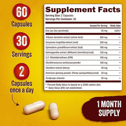 Testosterone Booster Supplement for Men - Ashwagandha, Tongkat Ali, DIM, Zinc, Tribulus & More - Workout, Muscle Builder, Energy, Libido, Strength - Male Enhancing Total Test Boost Pills - 30 Servings