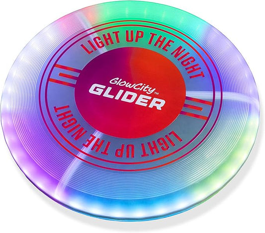 GlowCity Glider LED Glow-in-The-Dark Flying Disc – Bright, Rechargeable, Durable, Water-Resistant
