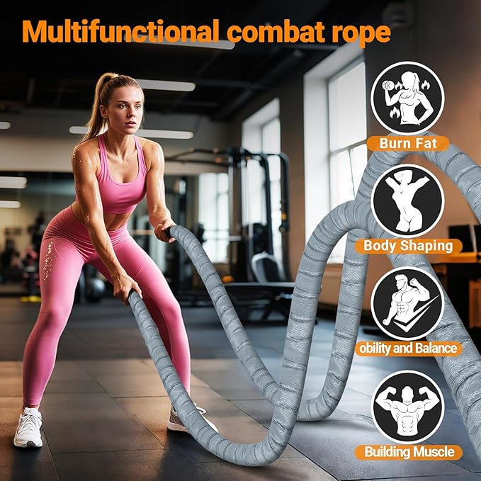 Battle Rope 1/1.26/1.5/2 Inch Diameter,Pink 30FT/40FT/50FT Exercise Workout Ropes for Home Gym Heavy Weighted Training Rope for Working Out