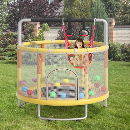 55" Small Trampoline for Kids, Telawah Indoor Outdoor with with Enclosure Net, Safety Enclosure, Round Jumping Mat with Basketball Hoops, Birthday Gifts for Children