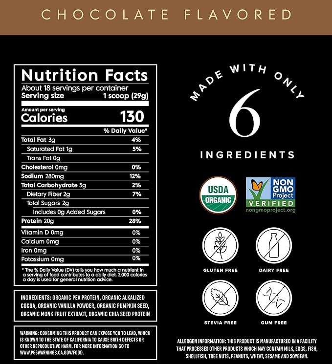 Truvani Vegan Pea Protein Powder | Chocolate | 20g Organic Plant Based Protein | 18 Servings | Keto | Gluten & Dairy Free | Low Carb | No Added Sugar