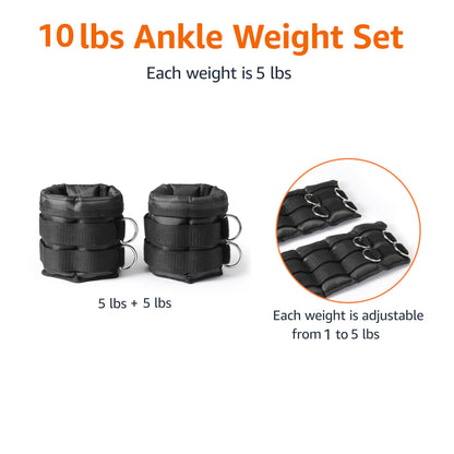 Amazon Basics Adjustable Ankle Weights for Men & Women,10 lb Set (5 lb Each), for Workouts