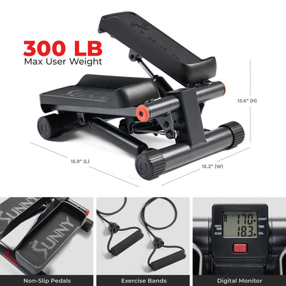 Sunny Health & Fitness Mini Stair Stepper with Resistance Bands for Cardio