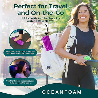Oceanfoam Ripple Travel Foam Roller (11" x 3.35") Firm Mini Foam Roller for Physical Therapy, Deep Tissue Massage, Back Pain - High Density, Ergonomic Wave Textured - Yoga, Pilates, Exercise (Magenta)