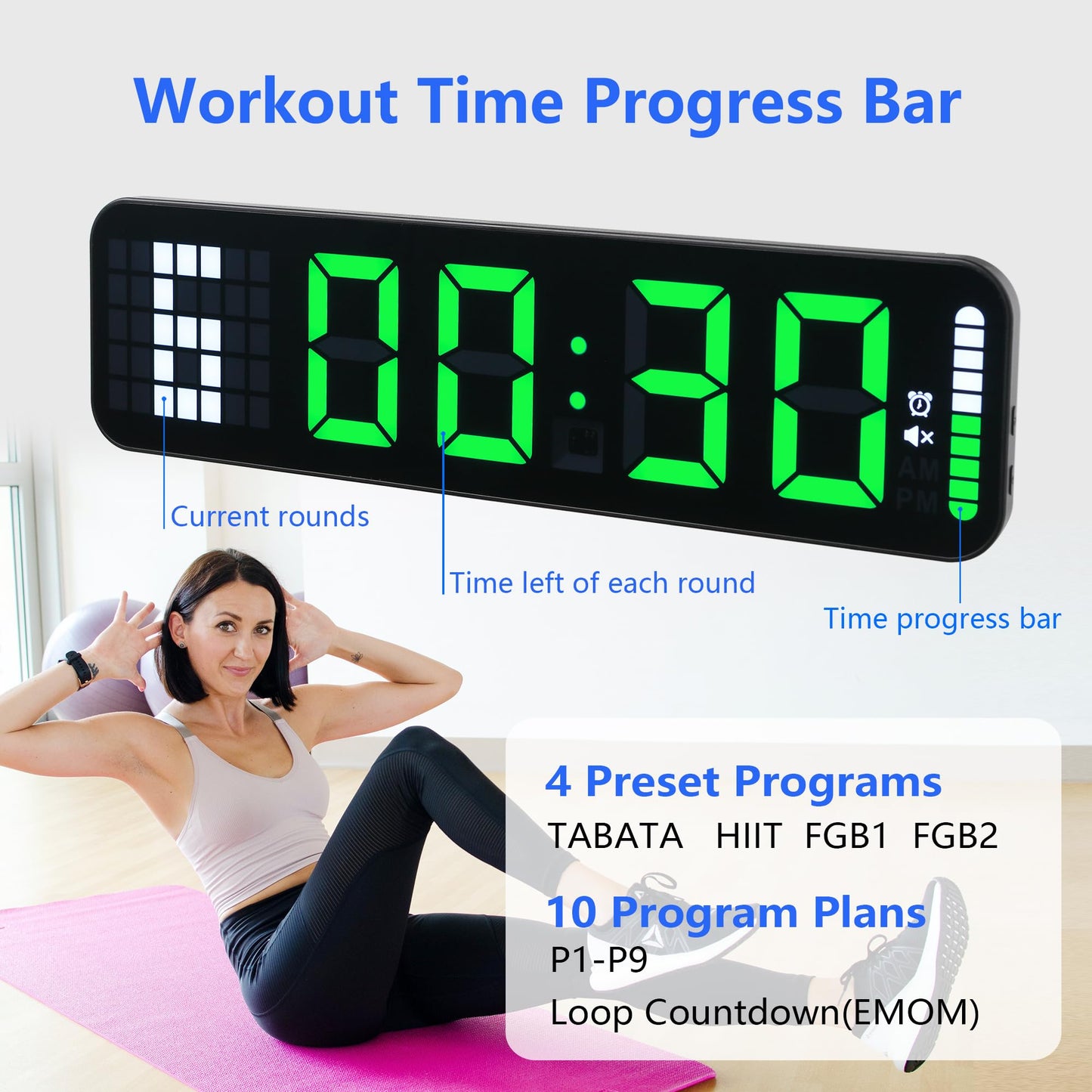 Gym Timer 15'' Large Wall Clocks for Home Gym, Interval Workout Countdown Clock Remote Control for