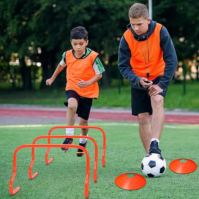 12 Pcs 12 Inch Agility Hurdles Training Equipment Agility Hurdles and Marker Cone Set Disc Cones Speed and Training Obstacle for Athletes Sports Soccer Football Tennis Basketball