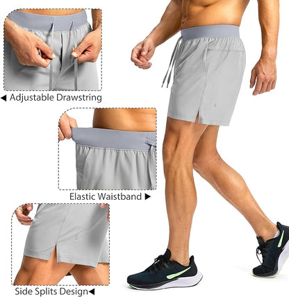 Men's Running Shorts with Zipper Pockets 9 Inch/ 7 Inch / 5 Inch Lightweight Quick Dry Gym Workout Athletic Shorts for Men(5 inch)