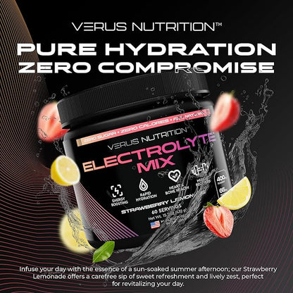 Electrolytes Powder No Sugar- Zero Calorie Hydration Powder | Sugar Free Electrolytes for Fasting, Keto & Vegan | Natural Ingredients Electrolyte Mix for Energy Boost, 60 Servings