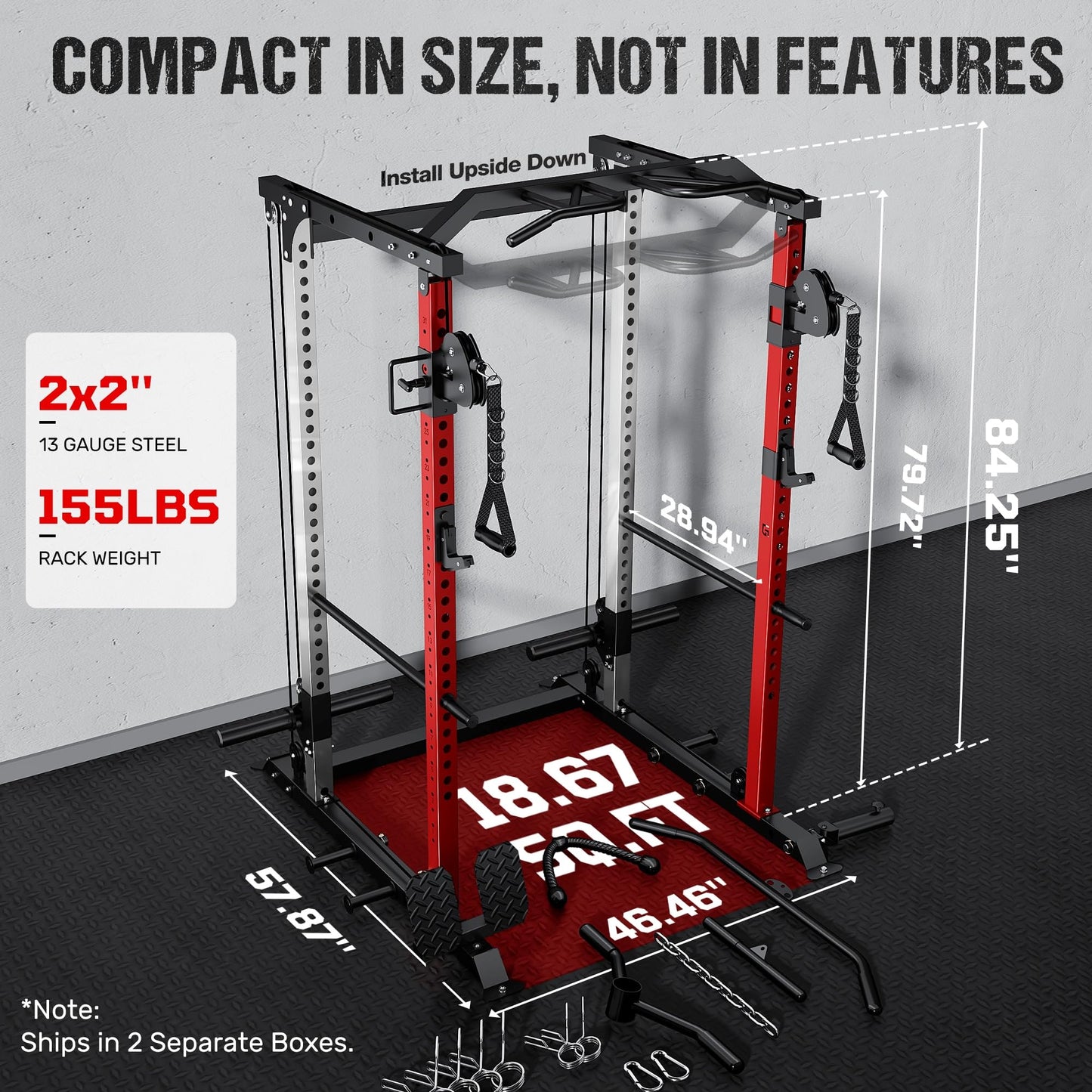 GOIMU DP01 Power Cage, 2000LBS Squat Rack with Cable Crossover and Dual Independent Pulley System