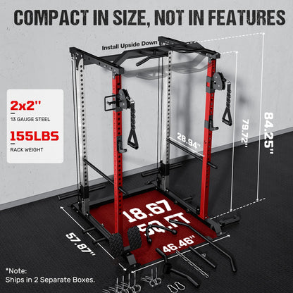 GOIMU DP01 Power Cage, 2000LBS Squat Rack with Cable Crossover and Dual Independent Pulley System