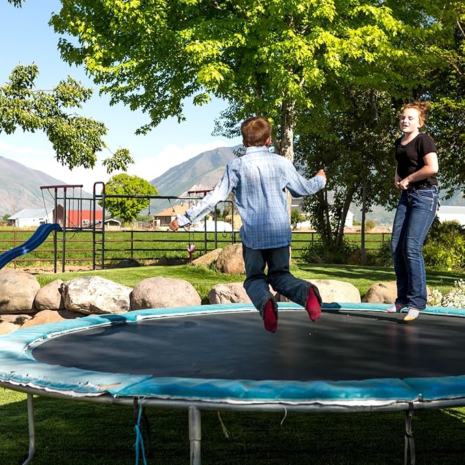 QWORK 14 FT Round Trampoline Replacement Mat with 72 V-Hooks, 151" Heavy Duty Jumping Mat with Installation Tools, Using 5.5" Springs,Black