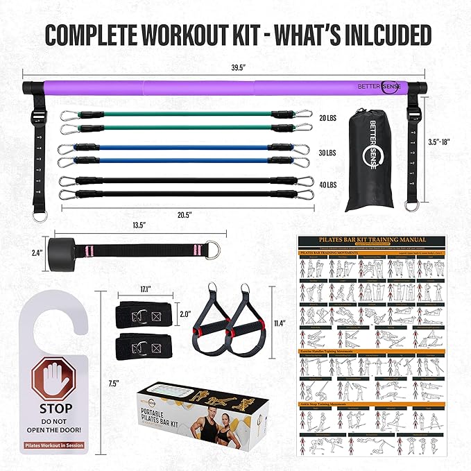 Upgraded Pilates Bar Kit ??39??Adjustable Exercise Equipment for Men, Women with 6X 20, 30, 40 lbs Resistance Bands with Adjustment Buckle ??Pilates Equipment for Home Workouts for All Fitness Levels