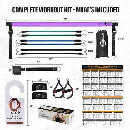 Upgraded Pilates Bar Kit ??39??Adjustable Exercise Equipment for Men, Women with 6X 20, 30, 40 lbs Resistance Bands with Adjustment Buckle ??Pilates Equipment for Home Workouts for All Fitness Levels