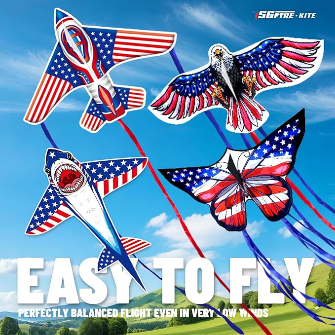 3 Piece Set Butterfly Delta Octopus Kites for Kids and Adults，Easy to Fly for Outdoor Adults Children Line Kite for Kids Toy (Flag(Butterfly+Shark+Eagle+Airplane), 4)