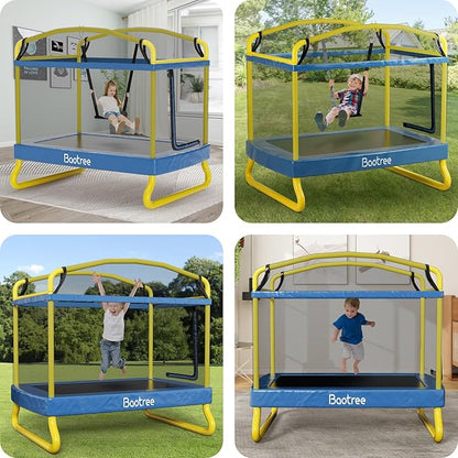 6.5FT Rectangle Trampoline for Kids, 78”ASTM Approved Recreational Trampolines with Swing, Small Toddler Trampoline with Safety Enclosure Net, Outdoor and Backyard, Gifts for Children & Boys & Girls