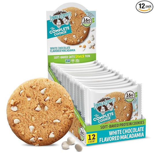 Lenny & Larry's The Complete Cookie, White Chocolate Flavored Macadamia, Soft Baked, 16g Plant Protein, Vegan, Non-GMO, 4 Ounce Cookie (Pack of 12)