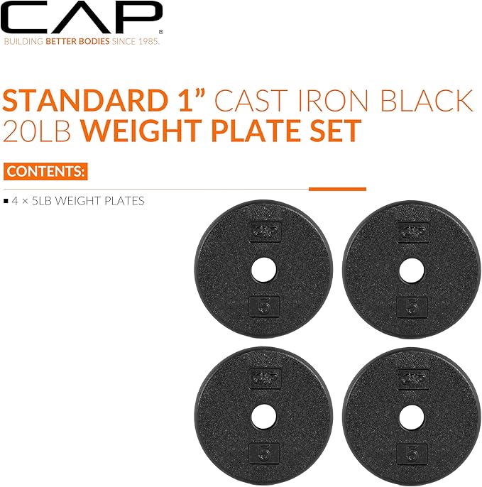 CAP Barbell Standard 1-Inch Cast Iron Weight Plates - Singles & Sets | 1.25-50 lbs | Multiple Options