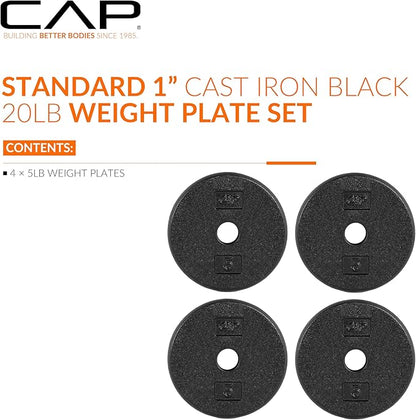 CAP Barbell Standard 1-Inch Cast Iron Weight Plates - Singles & Sets | 1.25-50 lbs | Multiple Options