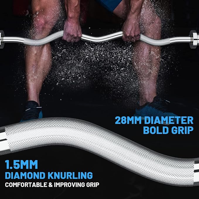 47" Olympic EZ Curl Bar 500-lbs Capacity Steel Barbell Suitable for 2" Weight Plates, 2-Inch Curl Bar for Weight Lifting,Hip Thrusts,Squat,Biceps-Home Gym Weight Bar