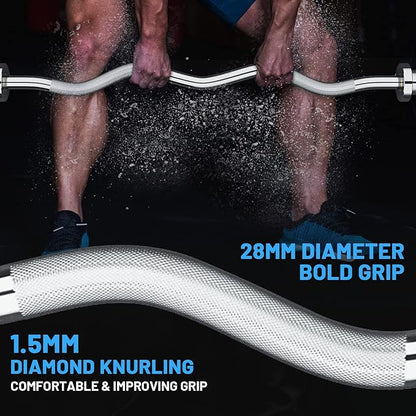 47" Olympic EZ Curl Bar 500-lbs Capacity Steel Barbell Suitable for 2" Weight Plates, 2-Inch Curl Bar for Weight Lifting,Hip Thrusts,Squat,Biceps-Home Gym Weight Bar