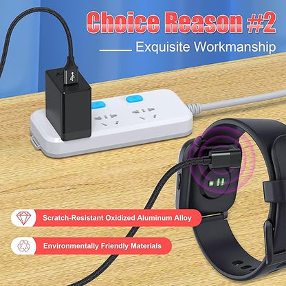 AGVEE 2 Pack 3.3ft Charger for Garmin Watch, L-Shape Charging Cable for Fenix, Forerunner, Vivoactive, Instinct, Venu, Tactix, Approach, D2, Quatix Series, Right Angle Braided, Black