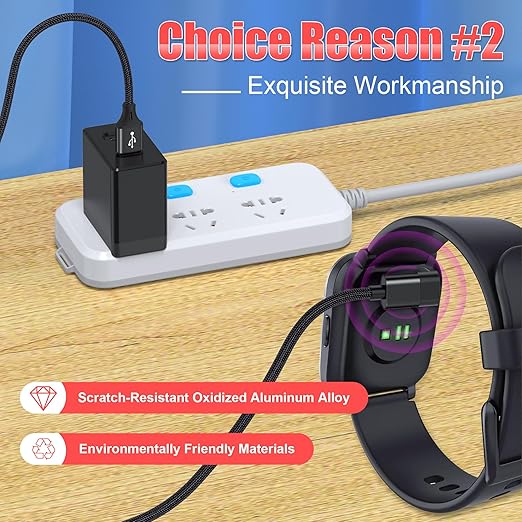 AGVEE 6.6ft Charger for Garmin Watch, L-Shape Charging Cable for Fenix, Forerunner, Vivoactive, Instinct, Venu, Tactix, Approach, D2, Quatix Series, Right Angle Braided, Black