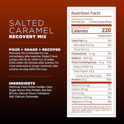 Tailwind Nutrition Recovery Mix, 20 Grams Complete Protein, Carbohydrates, and Electrolytes Powder Drink Mix for Post-Workout, Free of Gluten, Soy, and Dairy, Vegan, 20 Servings, Salted Caramel