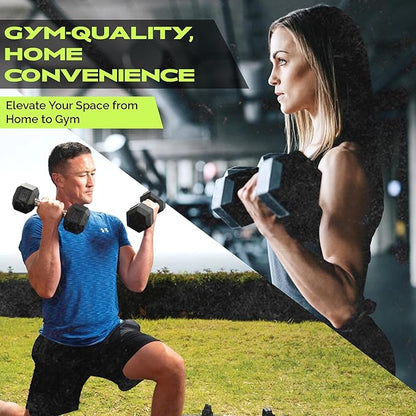 Rubber Coated Dumbbells - No Roll Design Easy-Grip Steel Knurled Handle, Weights Dumbbells Set for Strength Training - Ideal Weights Set for Home Gym - 10-60 LBS SOLD INDIVIDUALLY