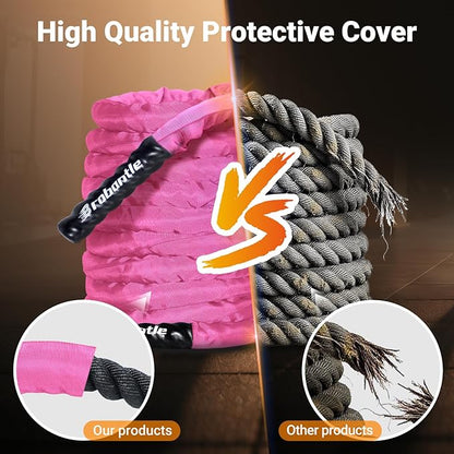 Battle Rope 1/1.26/1.5/2 Inch Diameter,Pink 30FT/40FT/50FT Exercise Workout Ropes for Home Gym Heavy Weighted Training Rope for Working Out