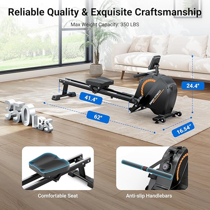 Dripex Rowing Machines for Home Use, Rowing Machine Magnetic Rower, 16 Levels of Workout Resistance, Max 350 LBS, Dual Slide Rail, Bluetooth App Compatible, LCD Monitor, Row Machine for Gym Exercise