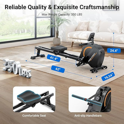 Dripex Rowing Machines for Home Use, Rowing Machine Magnetic Rower, 16 Levels of Workout Resistance, Max 350 LBS, Dual Slide Rail, Bluetooth App Compatible, LCD Monitor, Row Machine for Gym Exercise