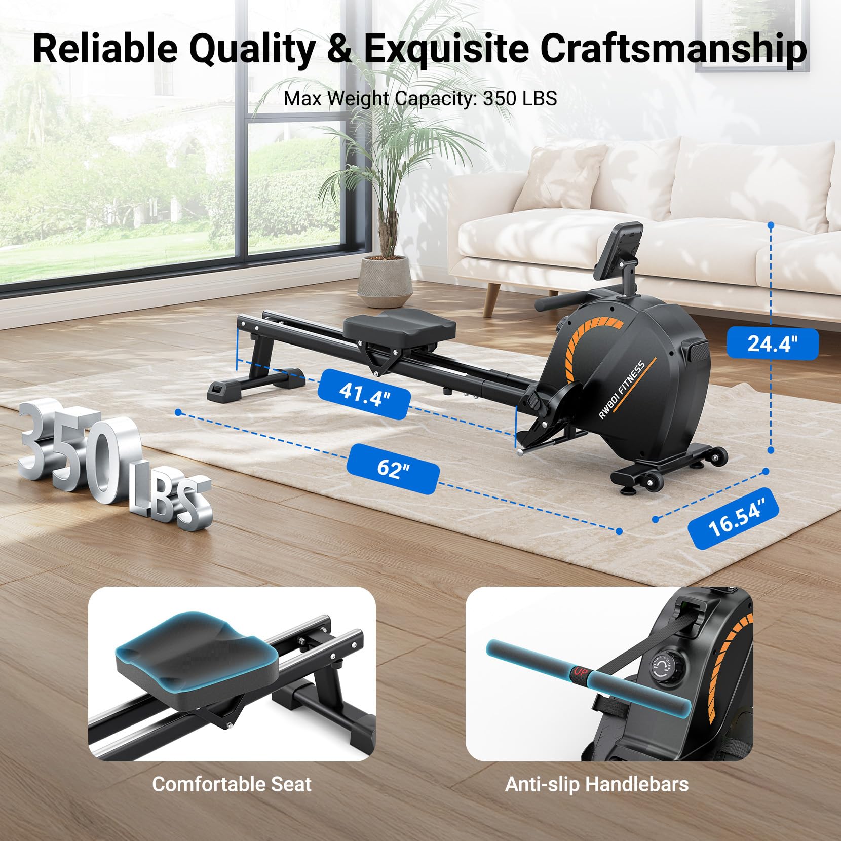 Dripex Rowing Machines for Home, Upgraded Rowing Machine Max 350 LBS, Magnetic Rower with 16 Levels