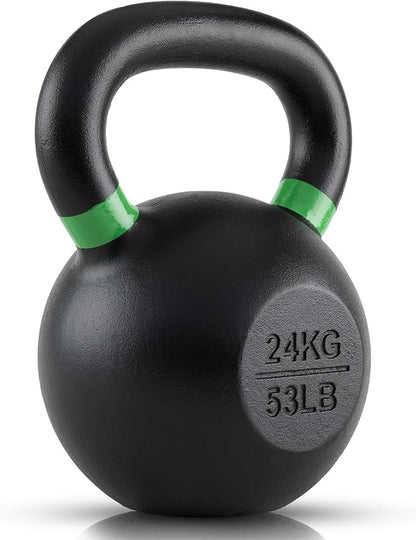 Single Cast Iron Kettlebell | Powder Coated - Wide Handle Weights for Core & Glute Workouts; Swings, Squats, Deadlifts; Strength, Endurance & Flexibility for Men & Women