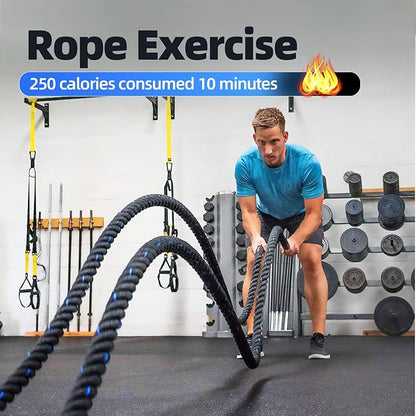 GSE Games & Sports Expert Gym Battle Rope, Heavy-Duty Workout Ropes for Indoor & Outdoor Workout, Exercise Rope for Strength Training - 30,40,50 Feet Lengths Available
