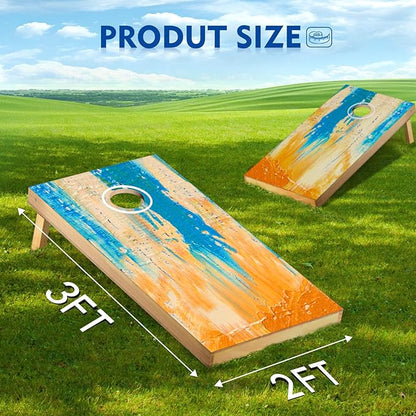 Cornhole Board Set, Regulation Size 4 x 2FT/3 x 2FT Solid Wood Corn Hole Game Set with 8 Bean Bags,2 Cornhole Boards and 1 Carry Bag for Outdoor Beach Toss Games Competitions