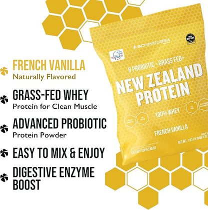 Probiotic Whey Protein Powder | Grass-Fed | Vanilla | 2 lb | Gut Health & Immune Support | 8 Probiotic Strains | Protein for Muscle Recovery & Digestive Health